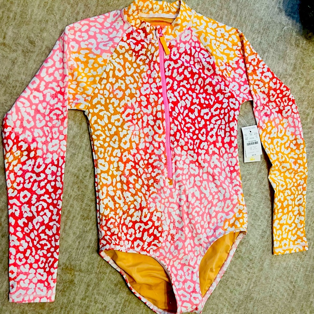 Crew Cuts Girls Leopard Rash Guard UV Protection